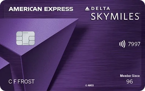 American Express Delta SkyMiles credit card in purple on white background.