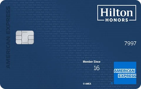American Express Hilton Honors credit card in navy blue on white background.