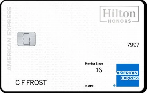 Hilton Honors American Express credit card on white background.