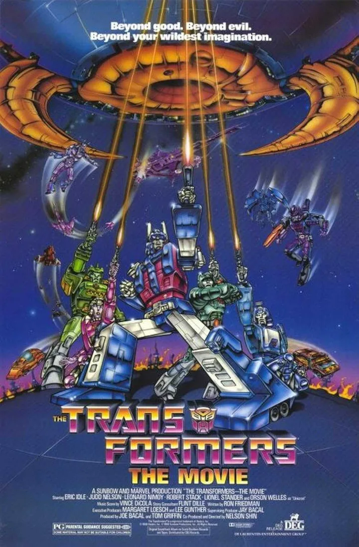 Official theatrical poster for The Transformers: The Movie featuring Unicron and multiple robots.